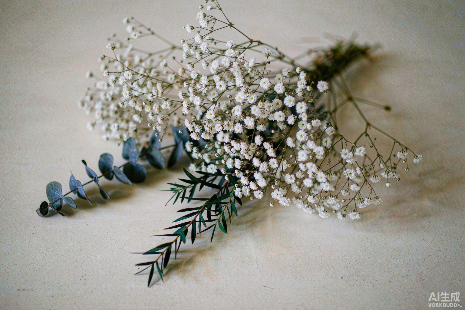 Preserved gypsophila and eucalyptus fillers