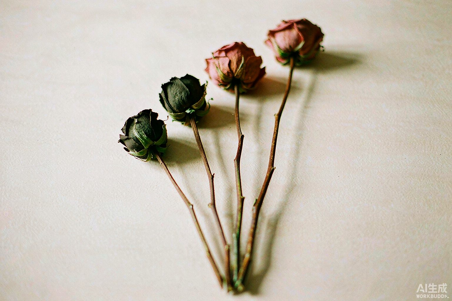 Preserved roses with natural stems