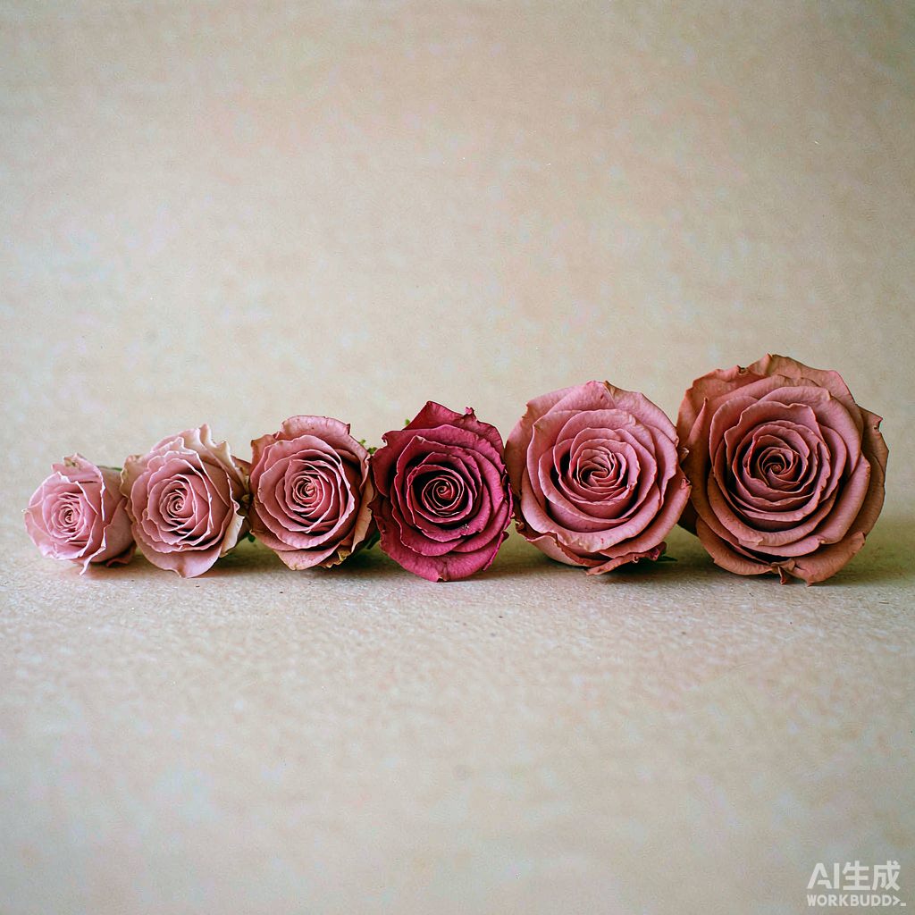 Graded preserved rose heads sorted by size